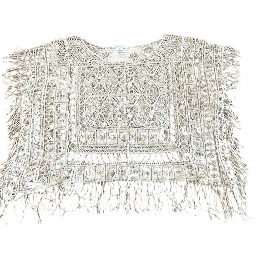 Cato Natural Beige Cotton Lace Boho Pullover will Fringe